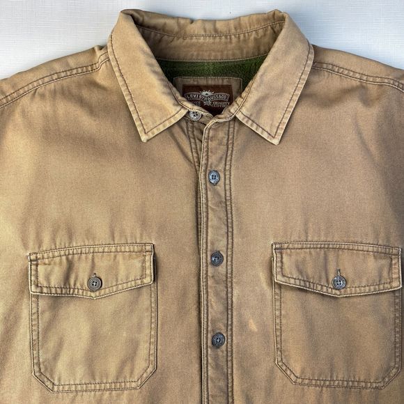 LEVI'S Flannel Fleece Lined WORK WEAR SHIRT! FADED BROWN Long Sleeve Sz XL - Picture 3 of 16